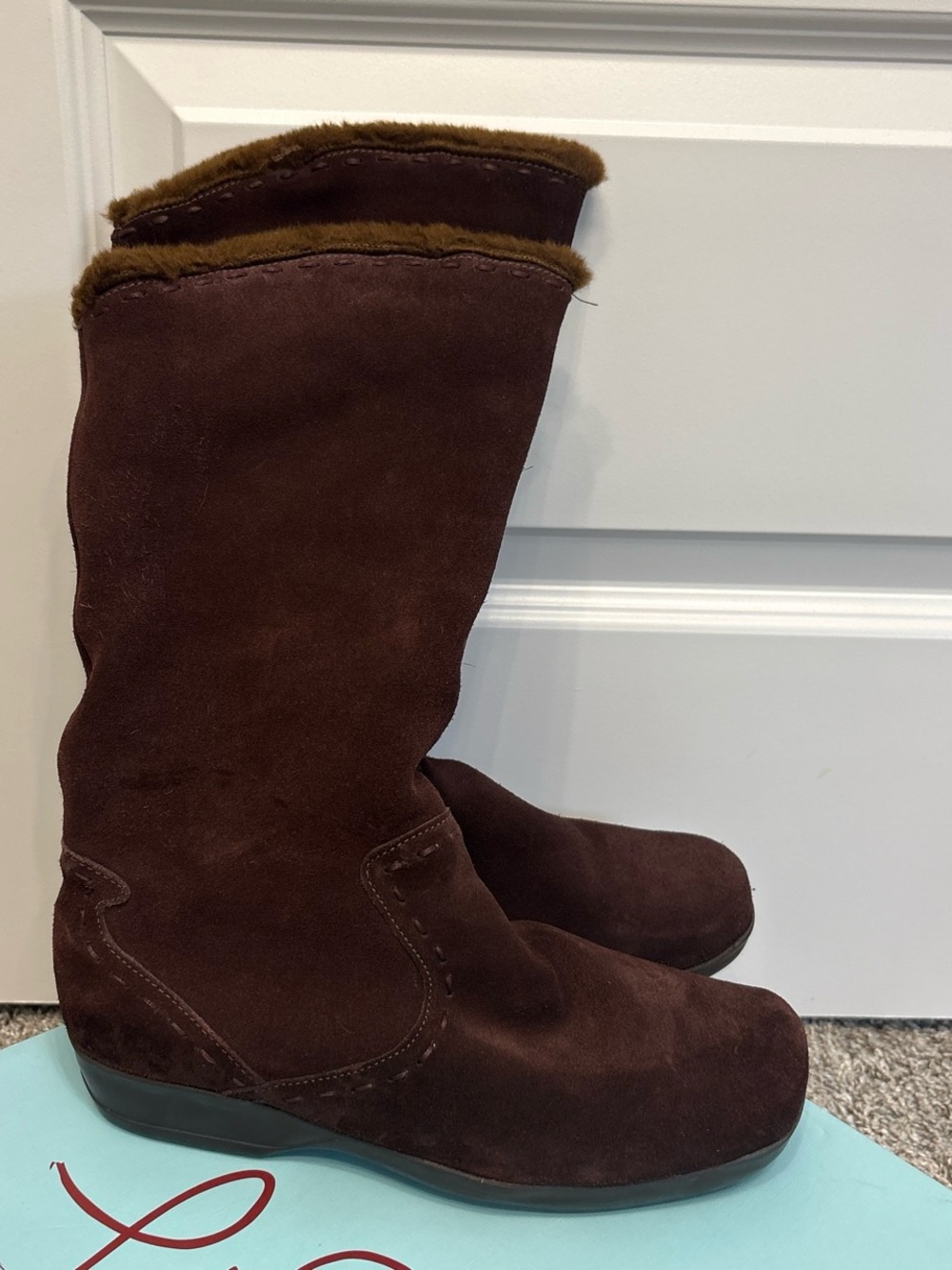 Life Stride Brown Suede Mid-Calf Faux-Fur Lined Boots